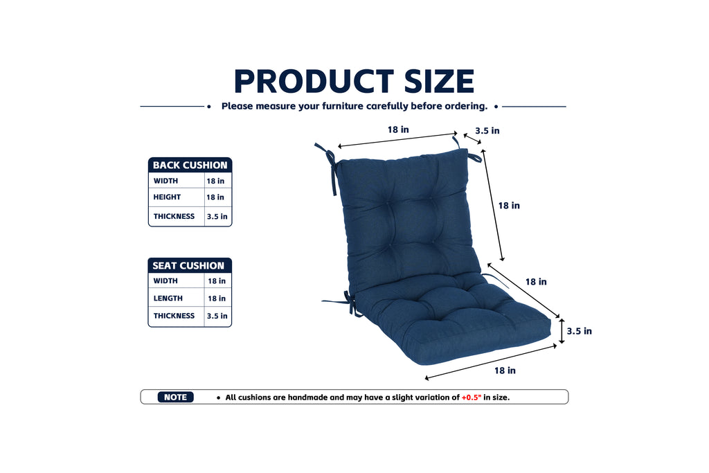 Patio Chair Cushion Set – 2 & 4 Sets, 18" x 18" x 3.5"