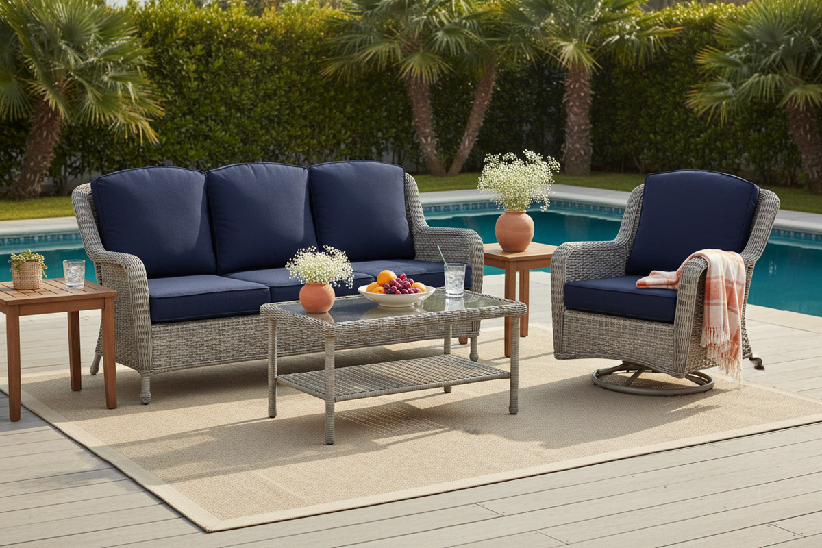 Premium Outdoor Deep Seat Cushion 2 Sets, 24" x 24" x 5.5", Sky Blue
