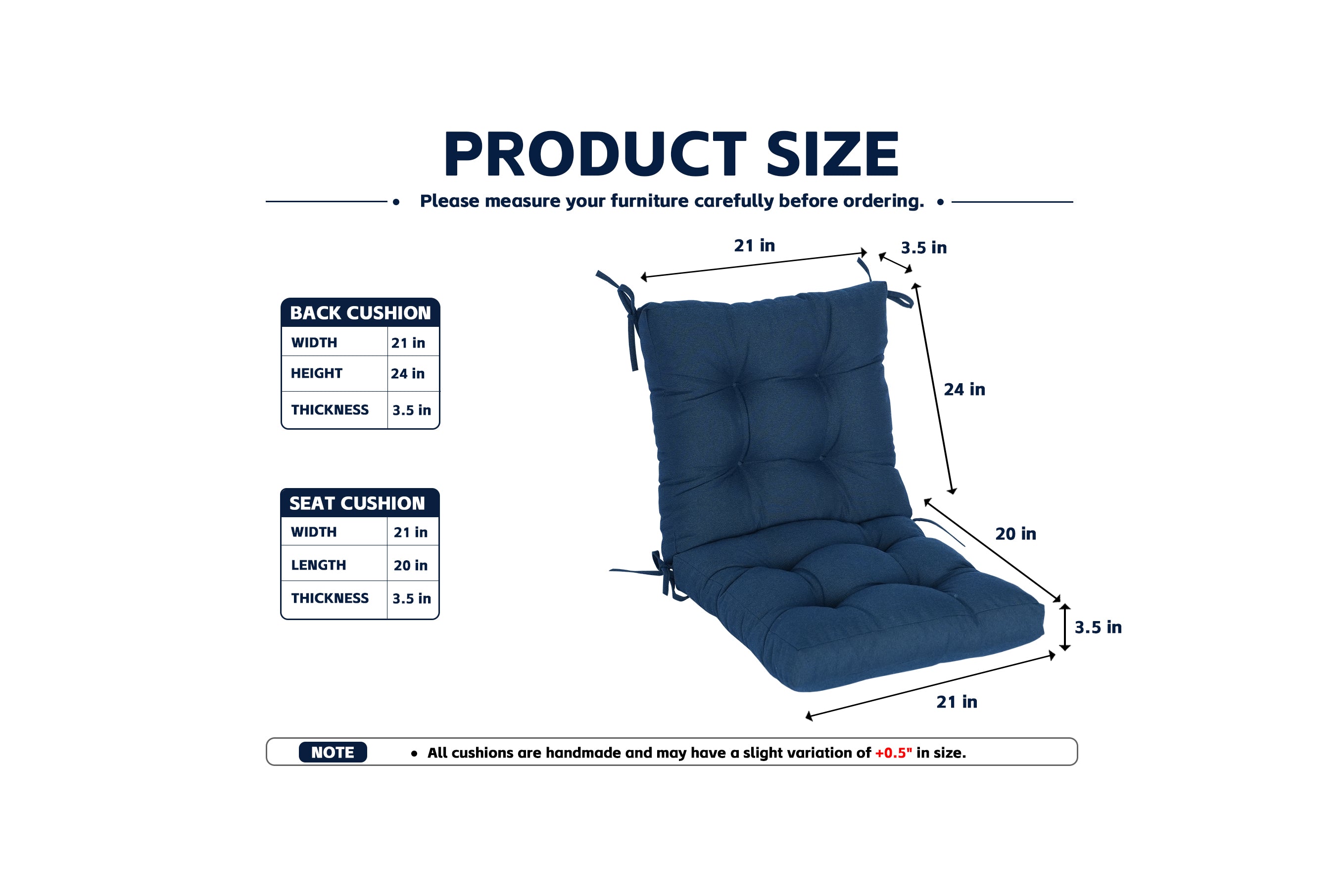 Patio Chair Cushion Set – Available in 2 & 4 Piece Sets, 21" x 20" x 3.5"