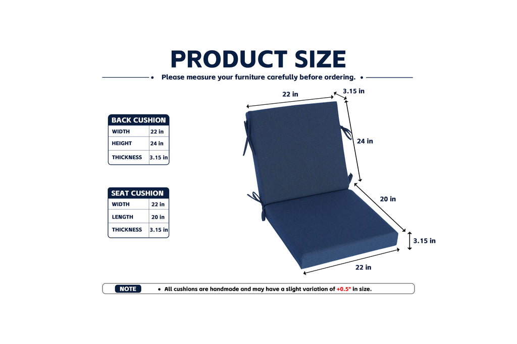 Outdoor Dining Chair Cushions Set of 2 & 4 Sets, 22" x 20" x 3.15"