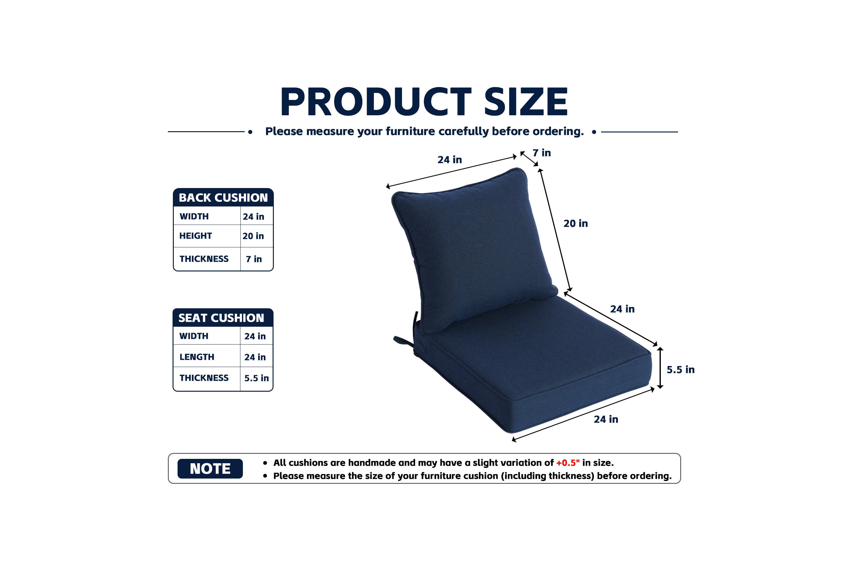 Ourdoor Deep Seat Cushion 1 & 2 Sets, 24" x 24" x 5.5"
