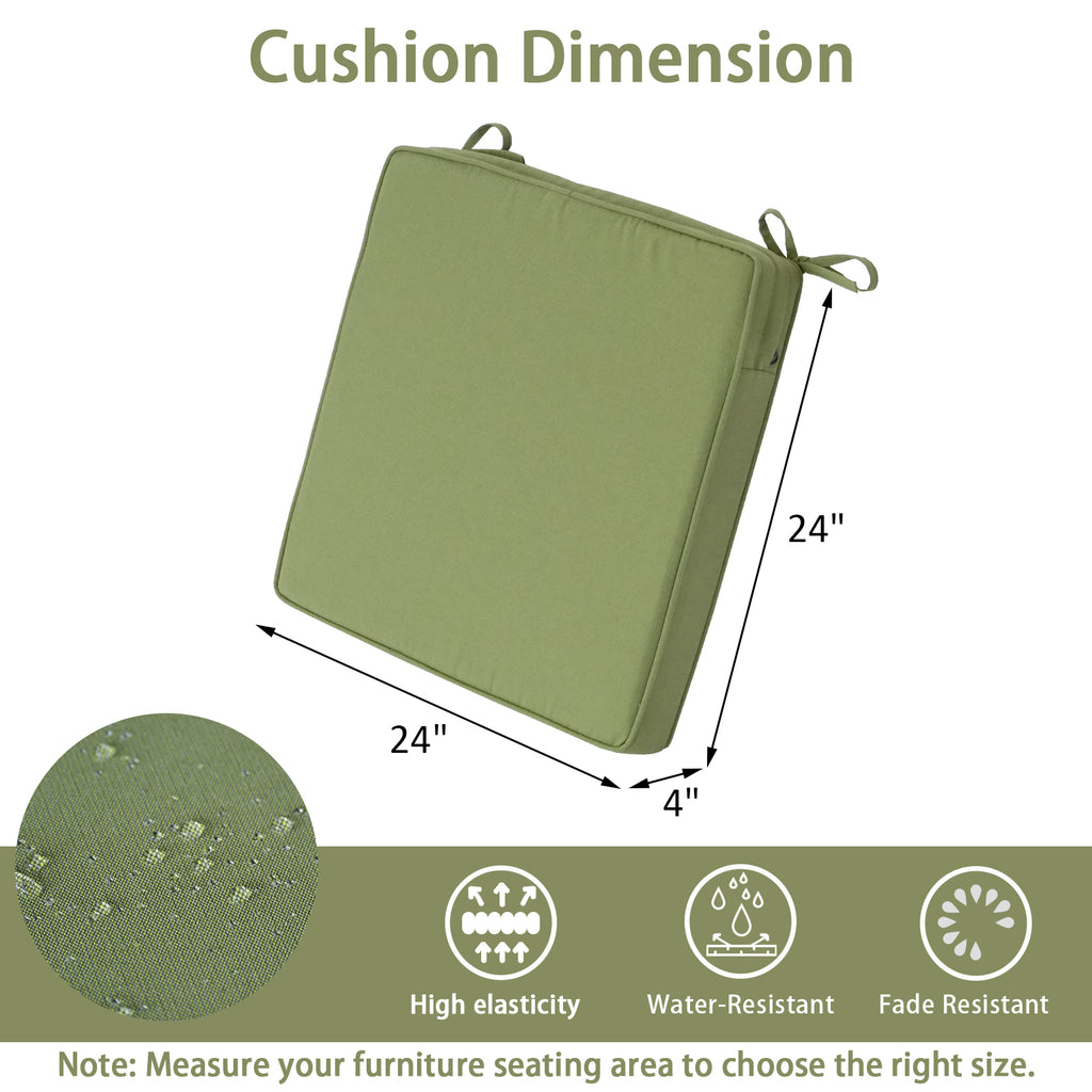 Outdoor Chair Cushions Set of 4,350GSM Fabric,Water-Resistant UV Resistant Weather Resistant with YKK Zippers, Square Corner Patio Chair Cushions with Ties, 20"x20"x3.1"