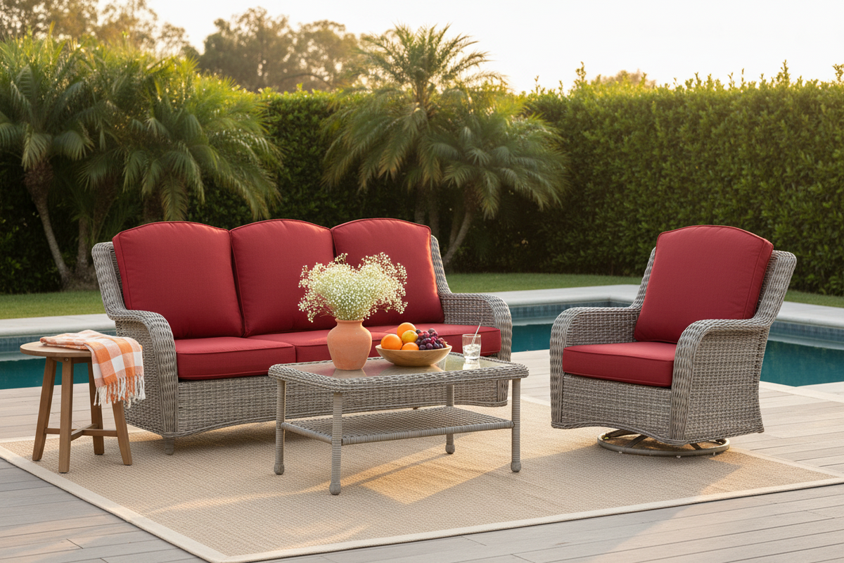 Premium Outdoor Deep Seat Cushion 2 Sets, 24" x 24" x 5.5",Red