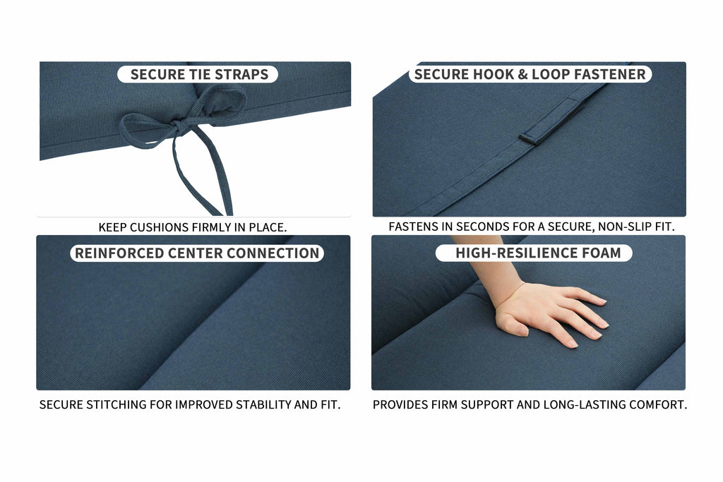 Outdoor Lounge Chair Cushion with Headrest – 1 & 2 Sets, 50" x 77" x 2.75"