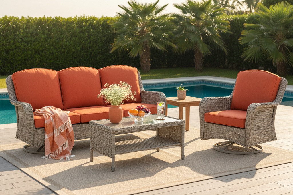 Premium Outdoor Deep Seat Cushion 2 Sets, 24" x 24" x 5.5", Orange
