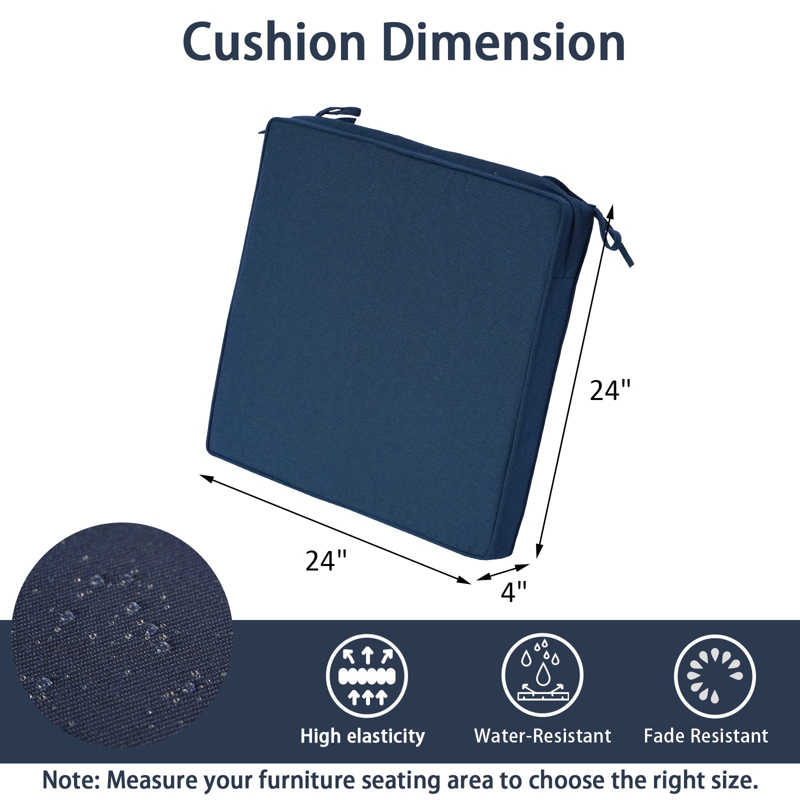 Outdoor chair cushion, dimensions 18.5x18.5x3.15 inches