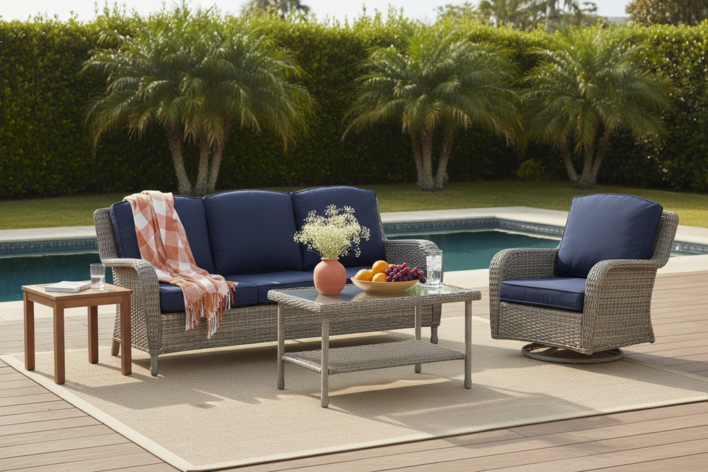 Premium Outdoor Deep Seat Cushion 2 Sets, 24" x 24" x 5.5", Sky Blue