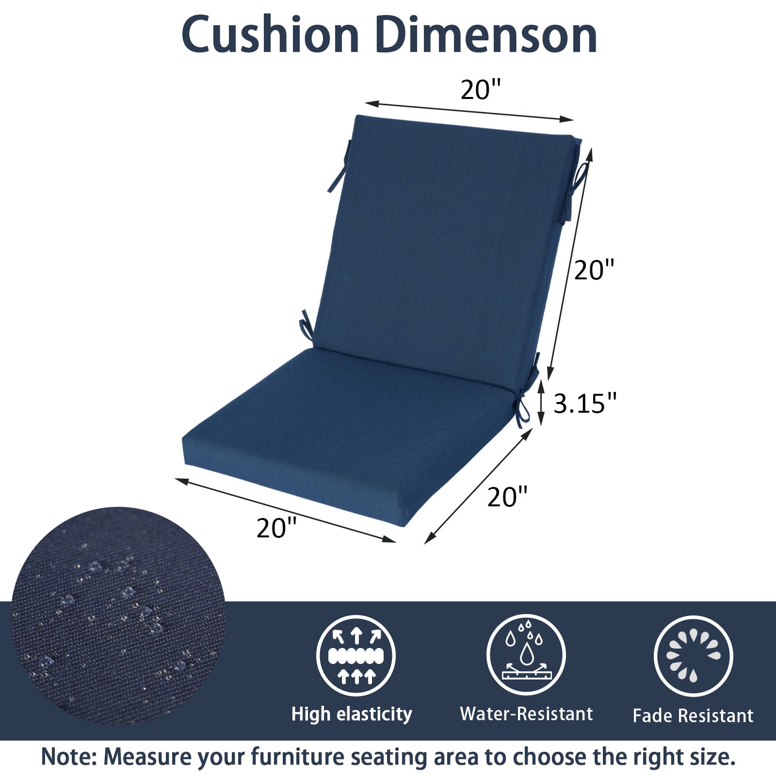 Outdoor Patio/Terrace Chair Cushion Set 20×20×3.15 Inches
