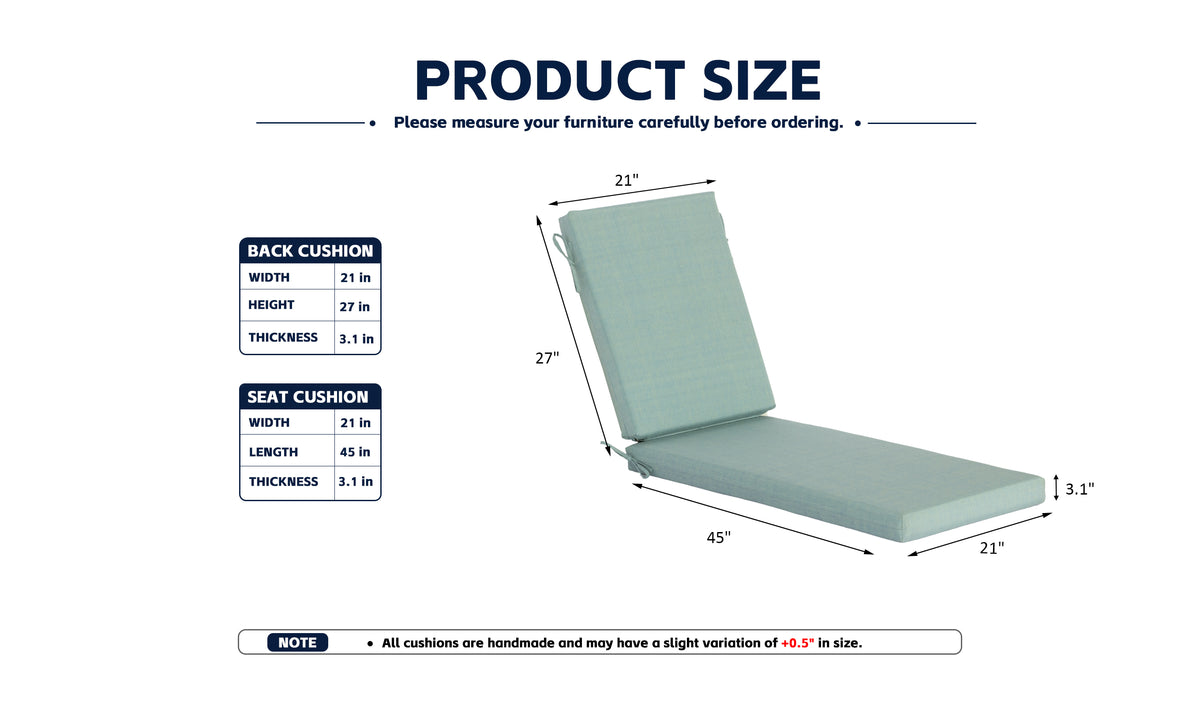 Outdoor Chaise Lounge Cushion, 72" x 21" x 3.1", Light Green