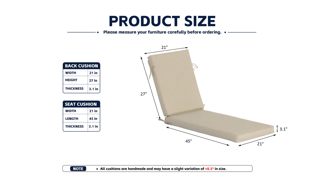 Outdoor Chaise Lounge Cushion, 72" x 21" x 3.1", Brown