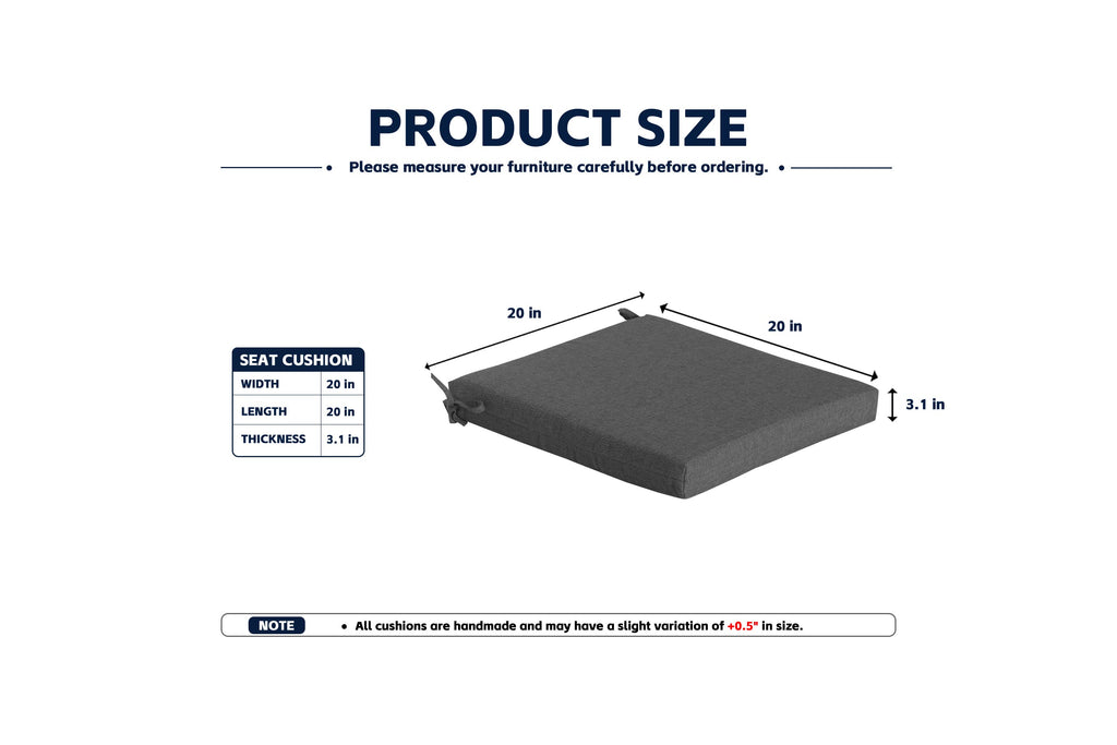 Outdoor Chair Cushions 2-Pack, 20" x 20" x 3.1", Gray