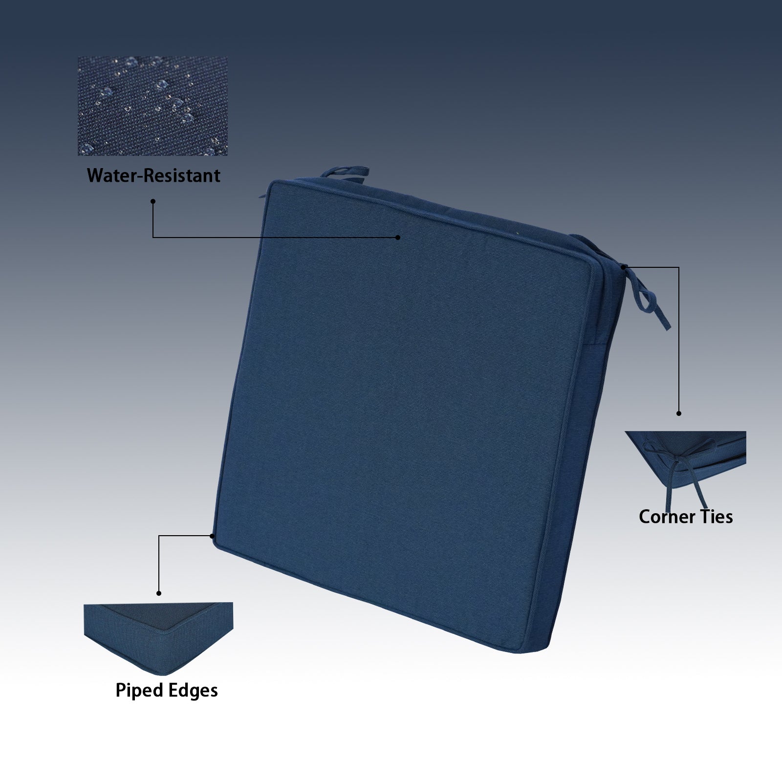Outdoor chair cushion, dimensions 22x22x4 inches