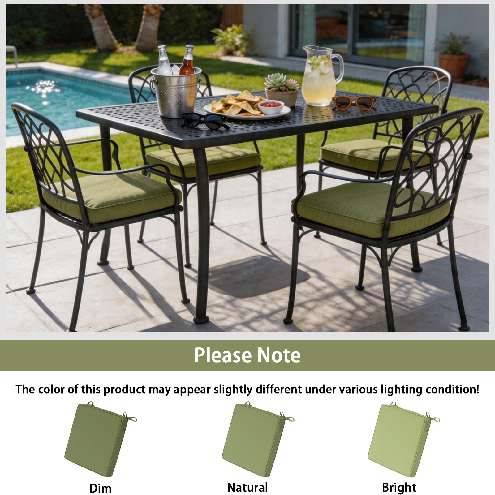 Outdoor Chair Cushions Set of 4,350GSM Fabric,Water-Resistant UV Resistant Weather Resistant with YKK Zippers, Square Corner Patio Chair Cushions with Ties, 20"x20"x3.1"