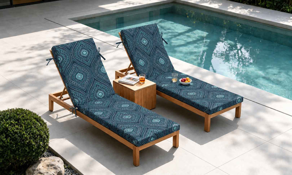 Outdoor Chaise Lounge Cushion, 72" x 21" x 3.1", Blue Medallion