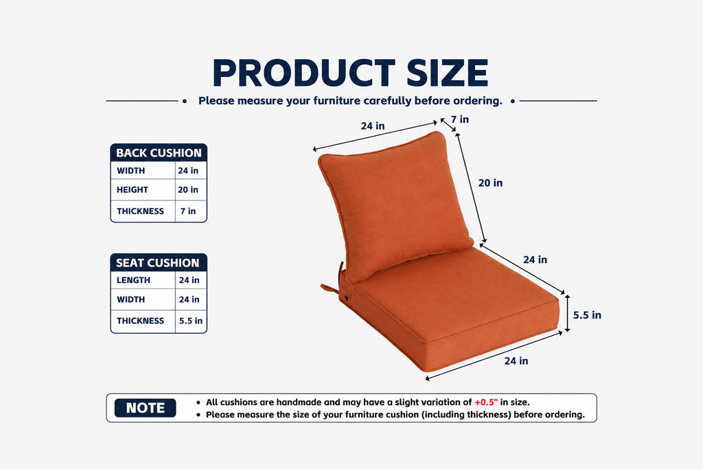 Outdoor Deep Seat Cushion 1 Set, 24" x 24" x 5.5"