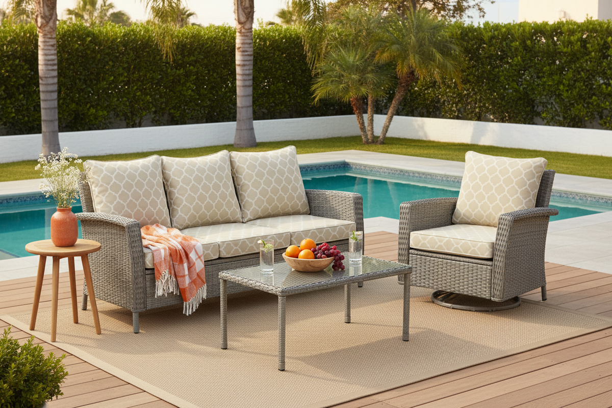 Premium Outdoor Deep Seat Cushion 2 Sets, 24" x 28" x 4.5", Toffee Trellis